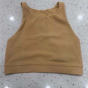 Tone It Up Ribbed High-Neck Crop Tank Top in Camel medium